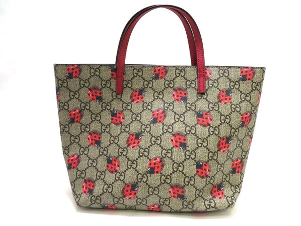 Gucci Ladybug Tote beige ebony GG Supreme canvas multicolor ladybug red leather